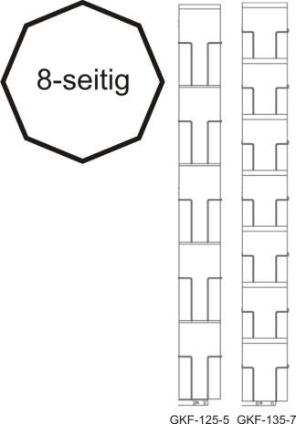 Karten-Bodenständer Kombination, 125-135mm, 44 Fächer, 1-reihig, 8-seitig, silber